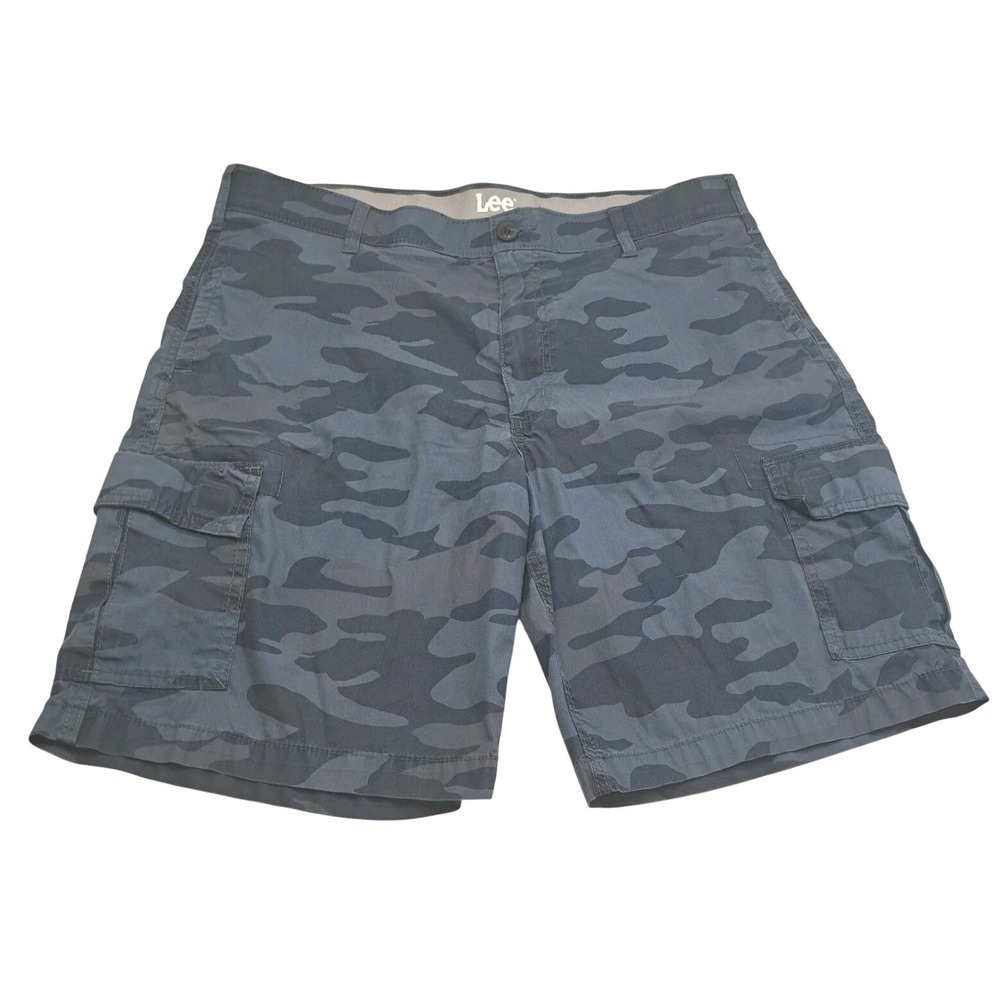 Lee Cargo Shorts Mens 36 Blue Camo Camouflage Stretch Pockets Outdoor Casual
